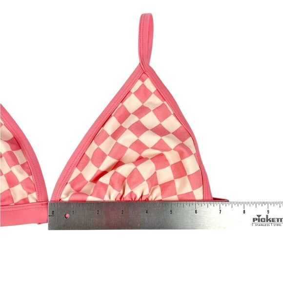Kona Sol Pink Checkered Triangle Bikini Top Medium - Picture 3 of 5